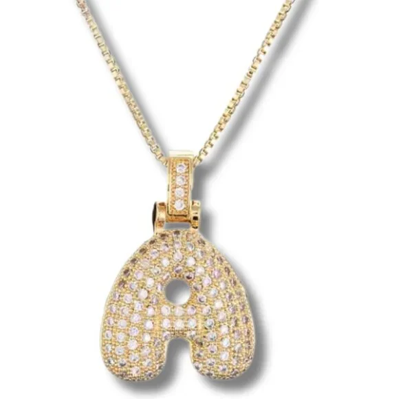 Pendant Bubble Letter Initial "A" Necklace w/Box Chain - Picture 1 of 11